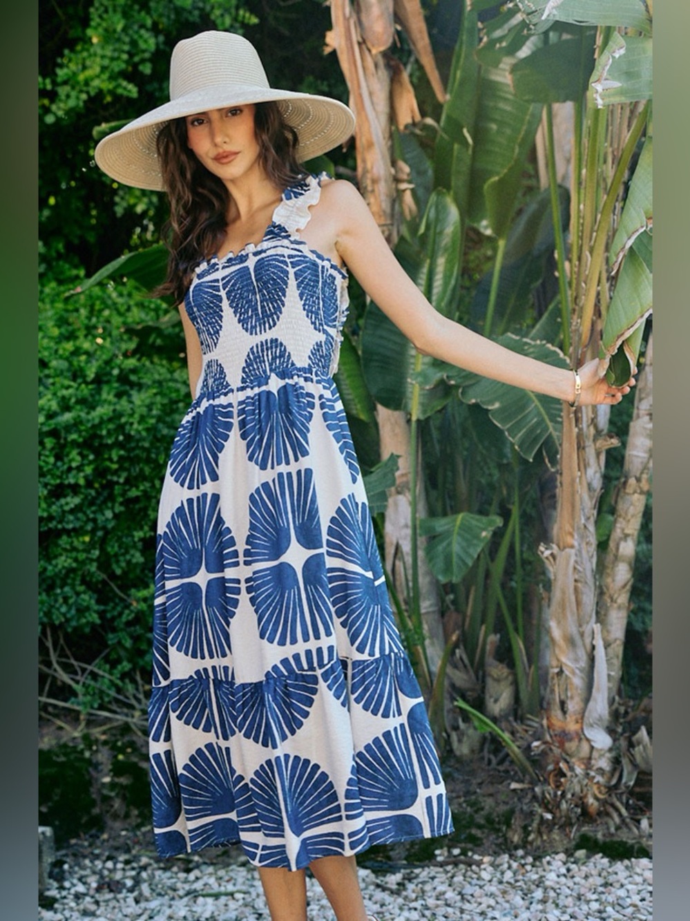 SO ME Abstract Print Smocked Tiered Midi Dress Navy NWT🛍️